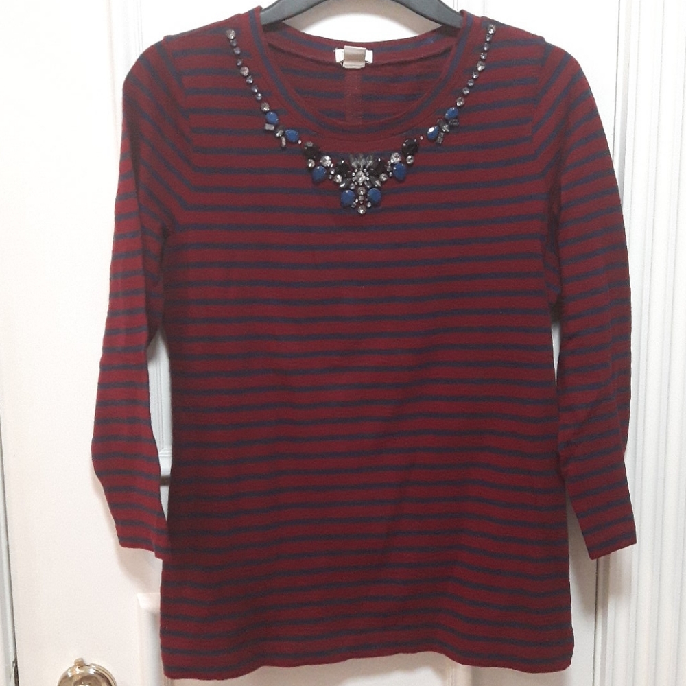 Striped shirt with jewel collar